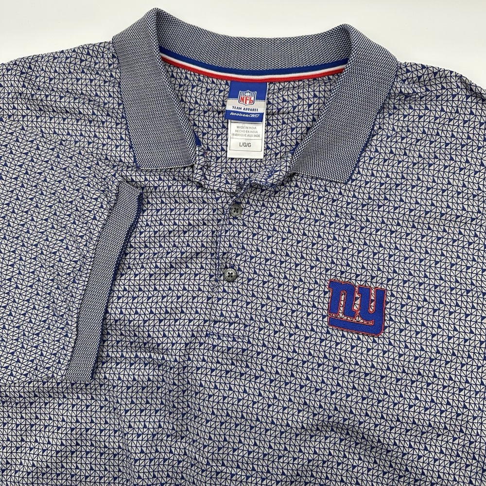 Reebok Mens L Geometric New York Giants Polo Shirt NFL Vintage Team Apparel Blue